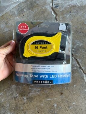 16-Foot Retractable Measuring Tape with LED Flashlight - Yellow/Black